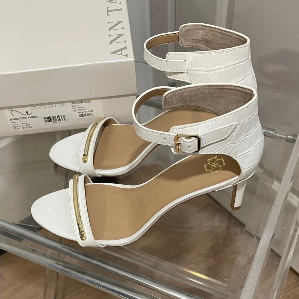 Ann Taylor Jenna White and Gold Heeled Sandals